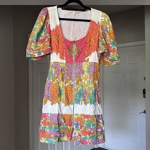 Love The Label Square Neck Dress In Minnie Print Summer Floral Puff Sleeve Sz M